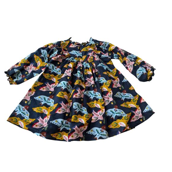 Pink Chicken Girl's Blue Folk Bird Brayden Dress Size 2Y - Picture 4 of 5